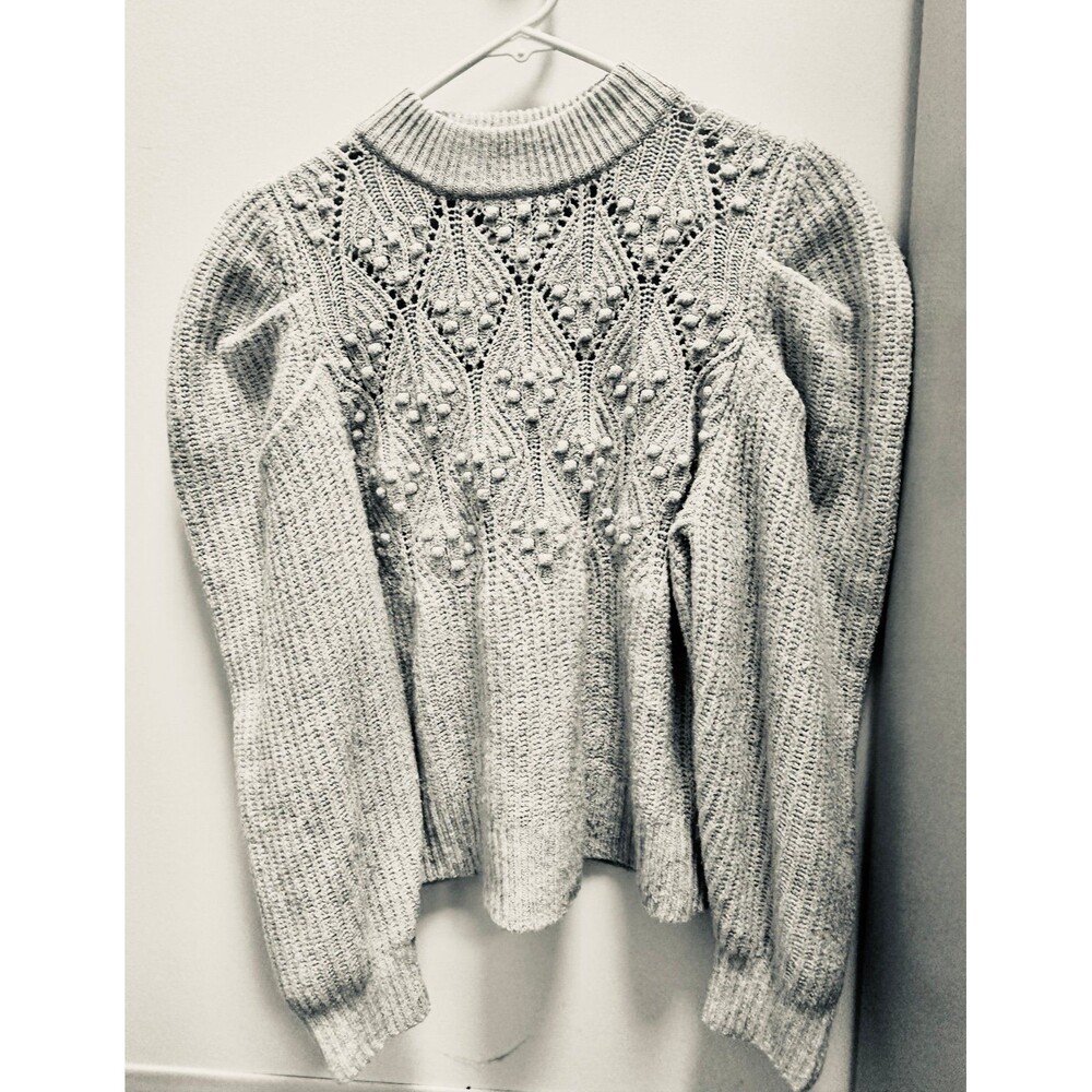 A New Day Embroidered Crochet Openwork Medieval Puff Sleeves Pullover Sweater S
